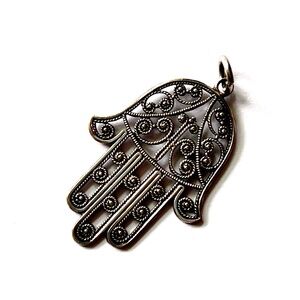 Ornate Hamsa Pendant - Silver Filigree  - Thai Twisted Silver Wire
